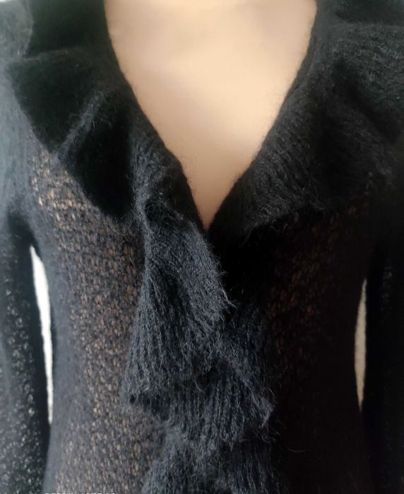 cienki czarny ażurowy sweterek moher r.L