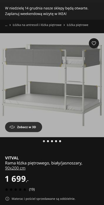 Łóżko piętrowe bez materacy