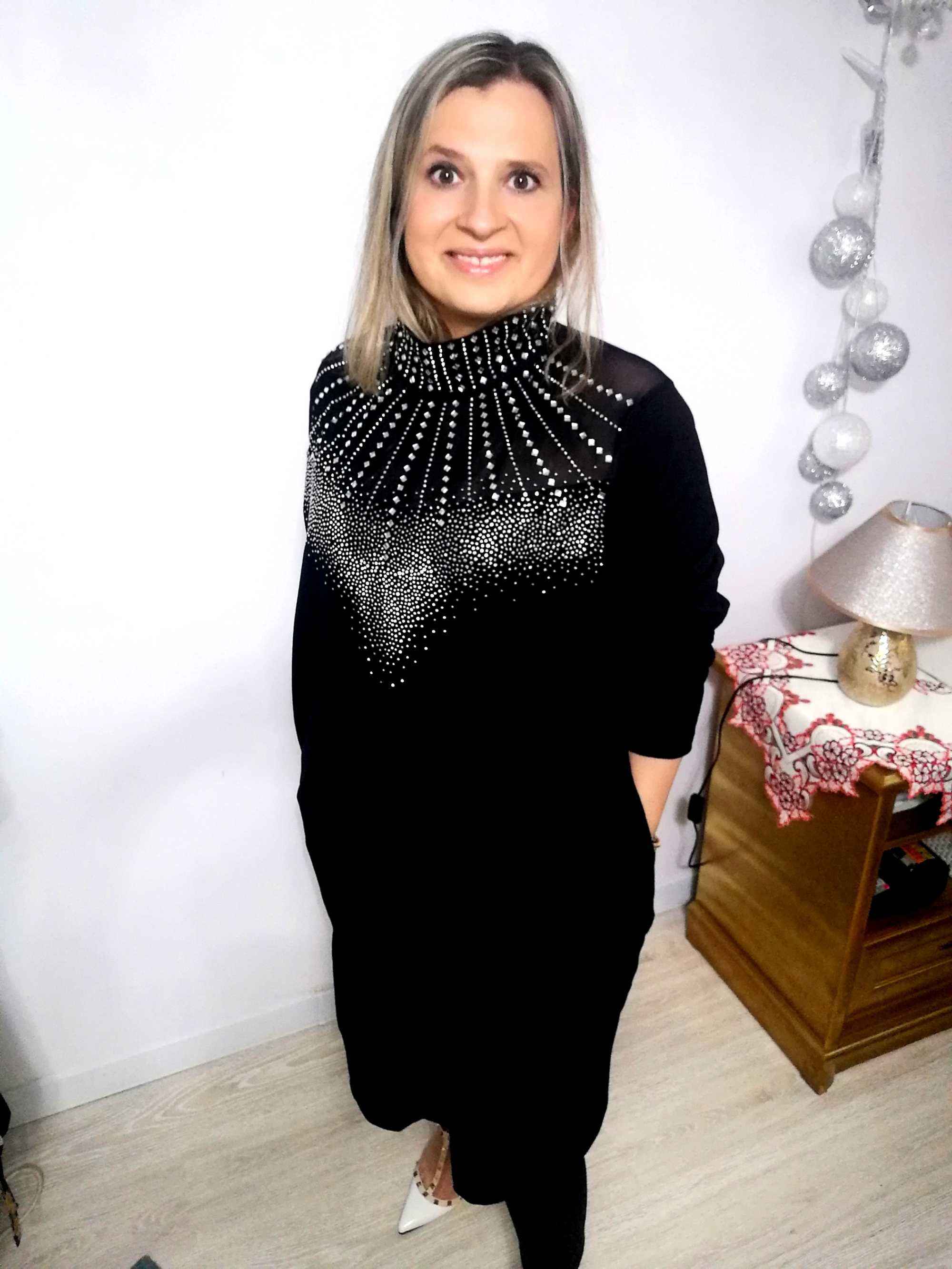 Wikiland Plus Size 48 4XL Piękna elegancka sukienka *Mała Czarna*