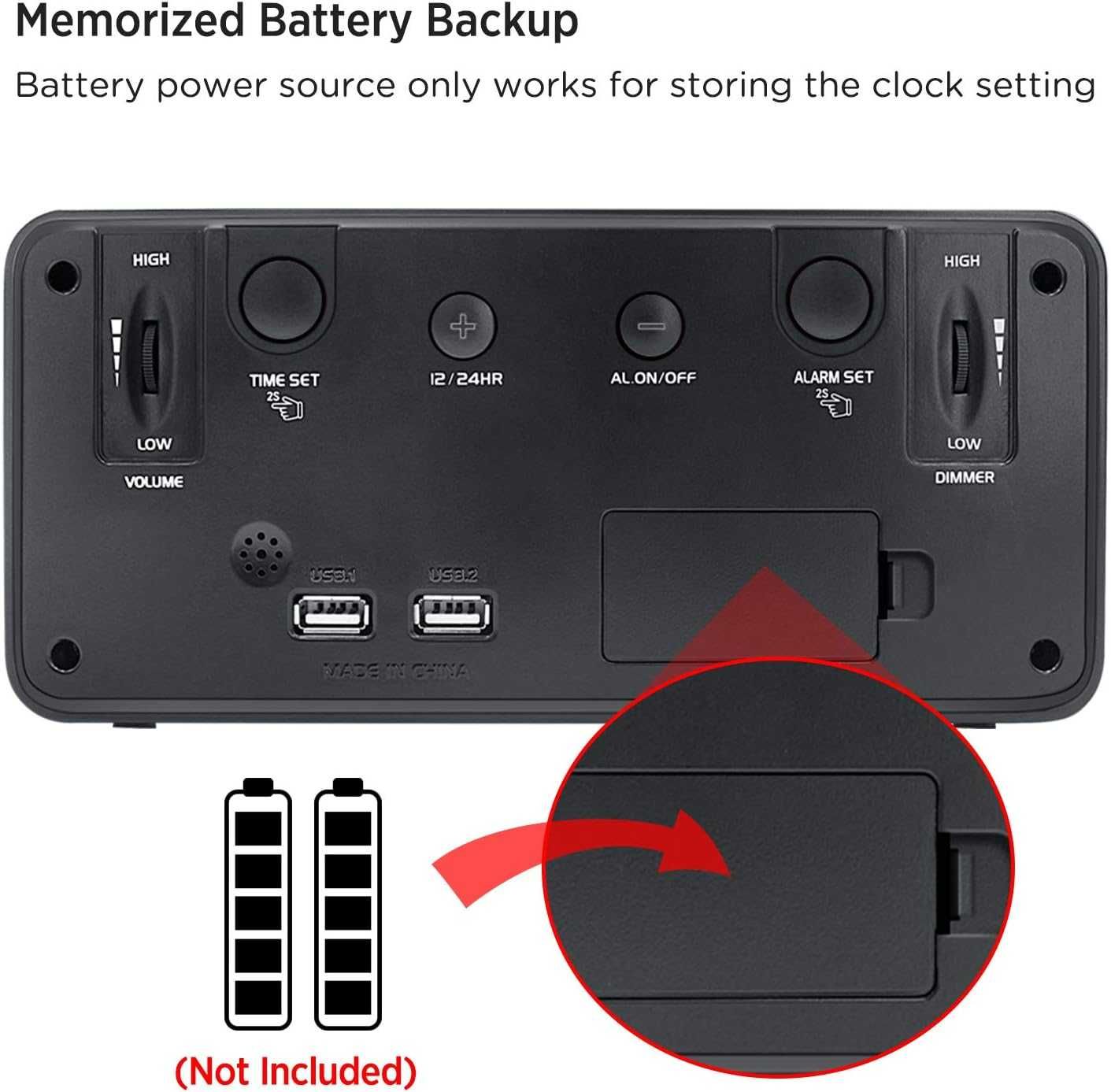 Cyfrowy budzik LED Eachui funkcja ładowania  telefonów USB, duże cyfry