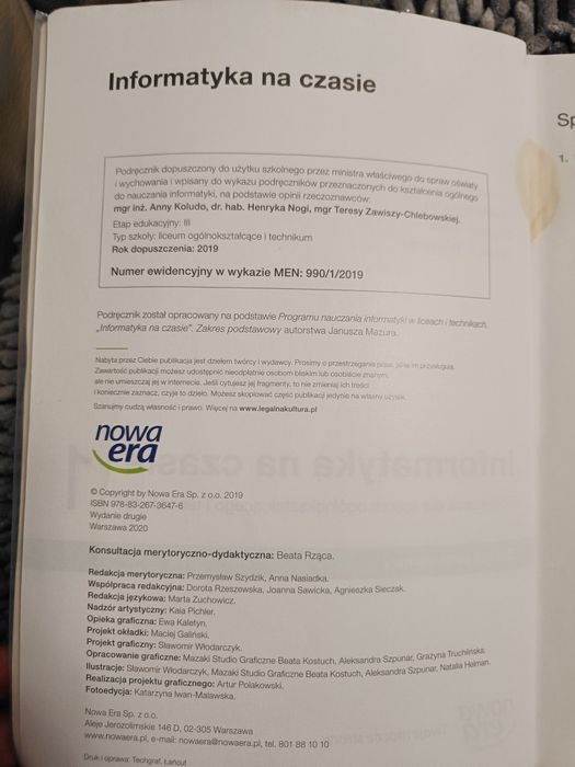 Informatyka na czasie kl. 1, Nowa era 2020