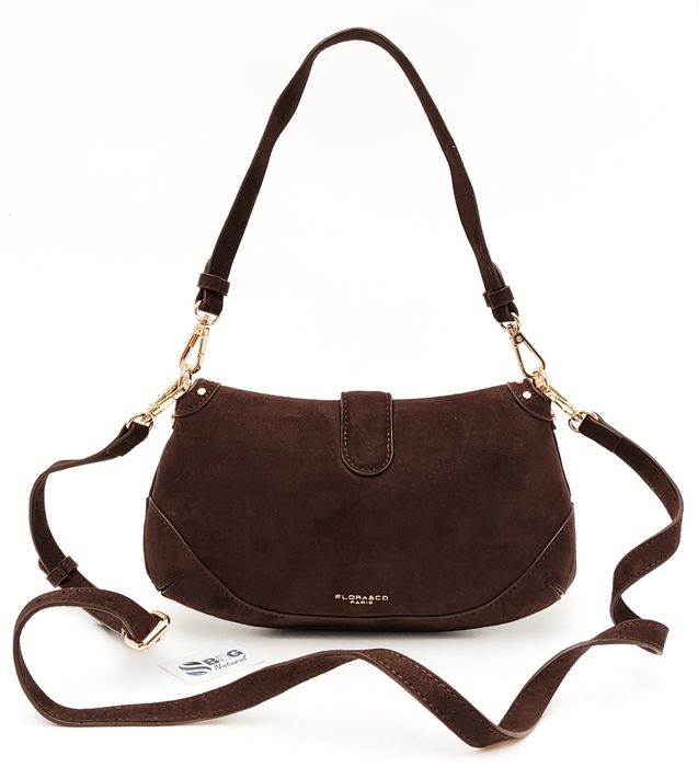 Torebka Flora & CO Paris Zamsz Brązowa Czekoladowa Ćwieki Listonoszka