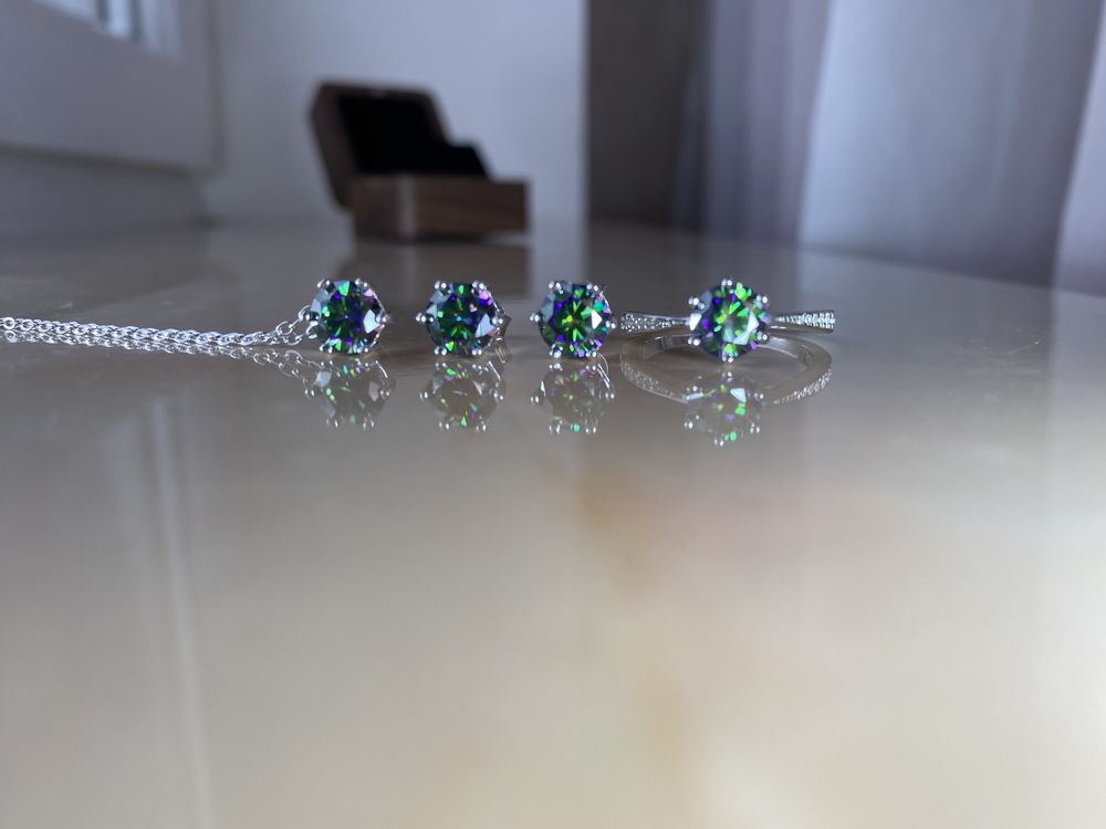 Муасаніт конкурент діамантів сережки Rainbow Green 1 карат пусети