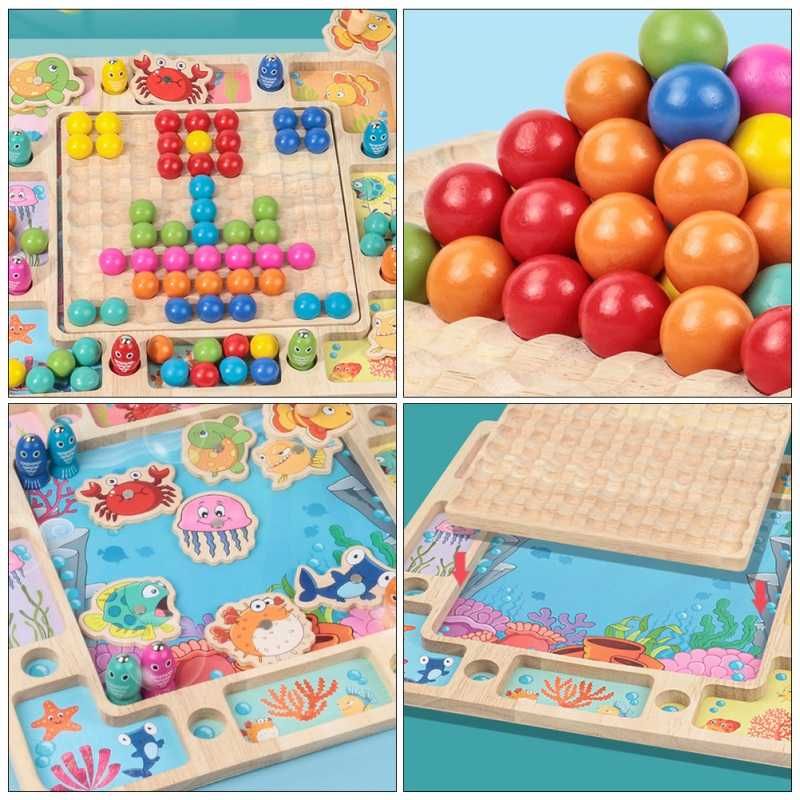 Drewniana gra 3w1 - Mozaika, Bubble Shooter, Rybki