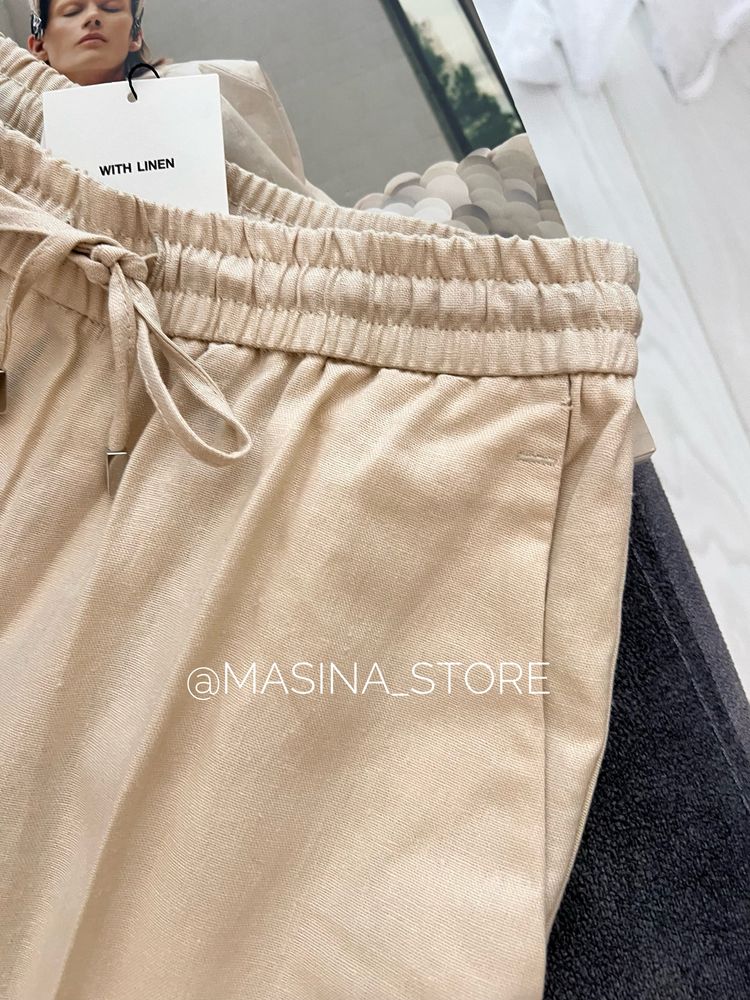 Нові брюки штани Zara Зара M льон бежеві оригінал літо прямі широкі