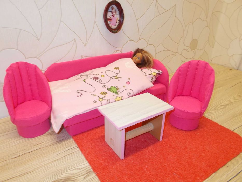 drewniane mebelki dla lalek typu barbie łóżko piętrowe pościel