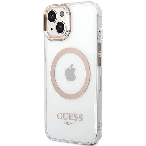 Etui Guess Metal Outline MagSafe na iPhone 15 Plus / 14 Plus - złote