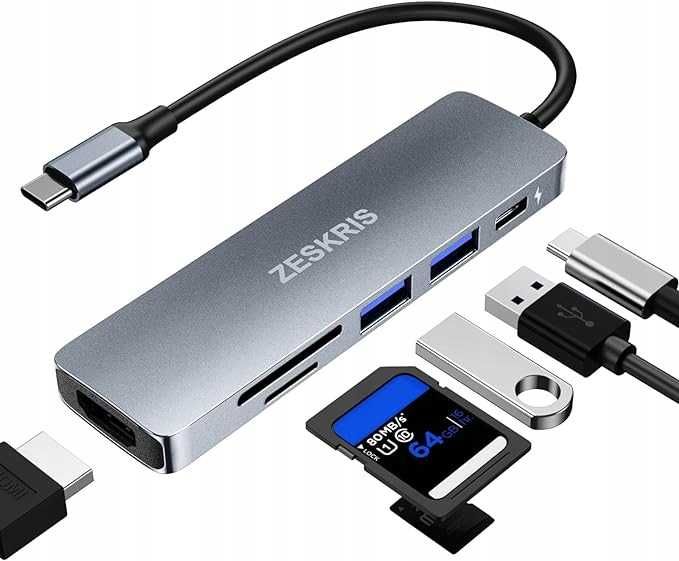 HUB USB-C  adapter przejściówka 6w1 HDMI SD