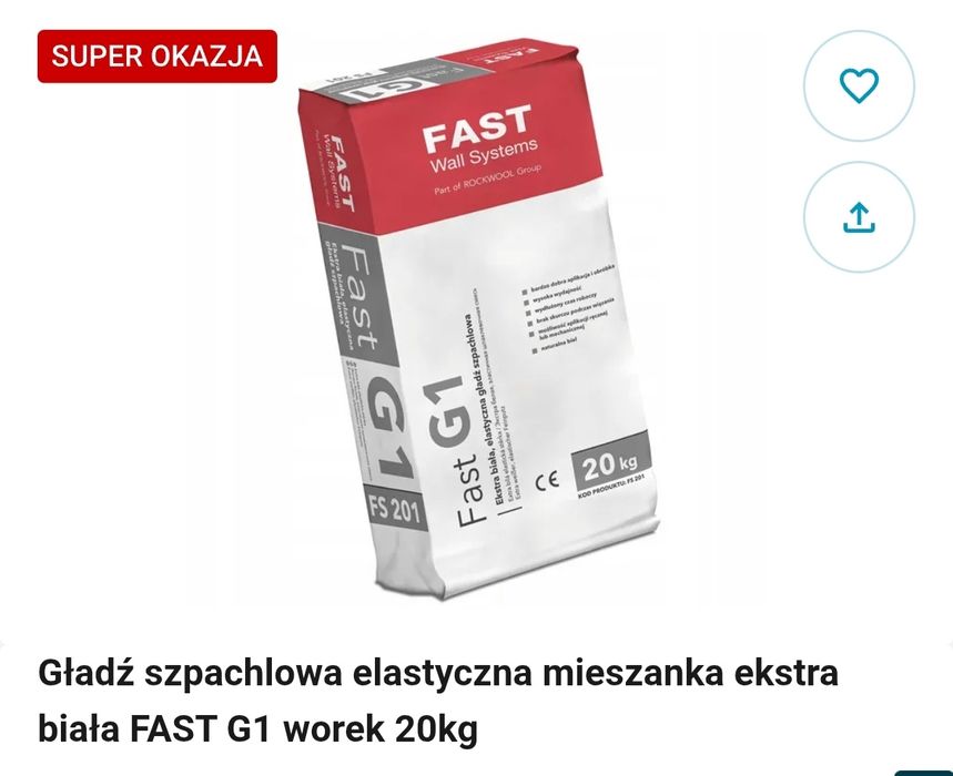 Gładź szpachlowa Fast G1  20 kg