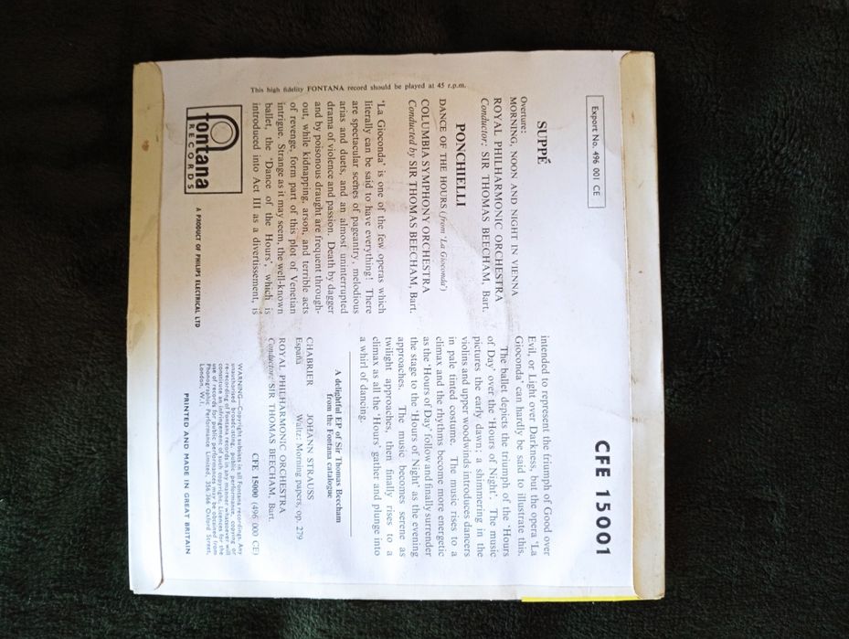 vinil Suppé / Ponchielli - SThomas Beecham, Bart Royal Philharmonic 58