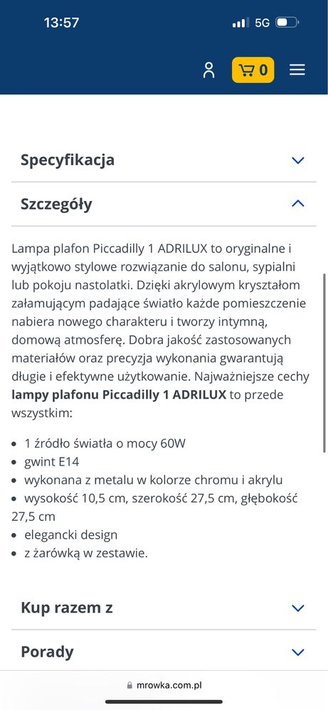 Lampa plafon żyrandol kryształy 1 puntowa