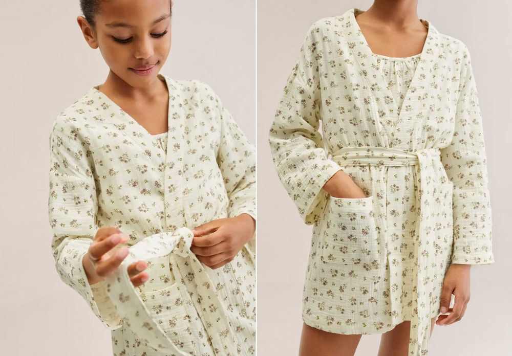 Mango nowy bawełniany szlafrok w kwiaty 11 12 lat