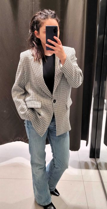 marynarka w pepitkę Zara M 38 vintage nowa poduszki na ramionach