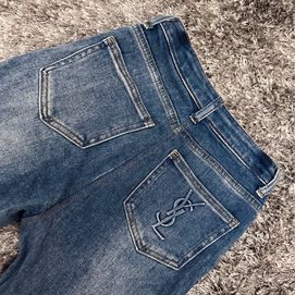 Jeansy YSL spodnie jeansowe slim fit XS 25 niebieskie granatowe