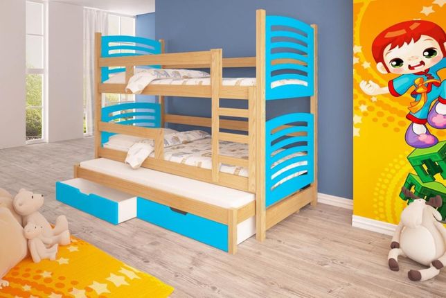 Młodzieżowe łóżko piętrowe trzyosobowe OLEK z materacem w cenie!