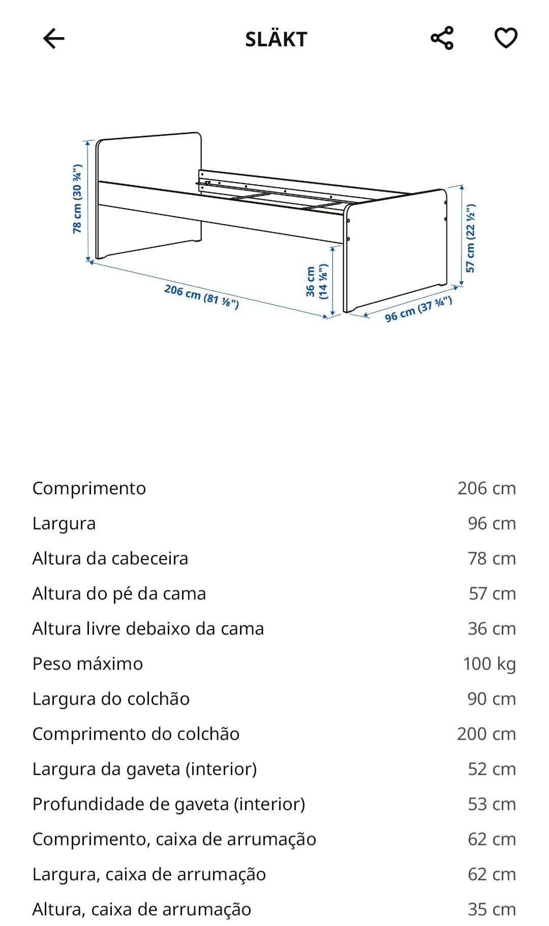 CAMA SLAKT NOVA Solteiro(90x200cm)+3caixas de arrumação+colchão