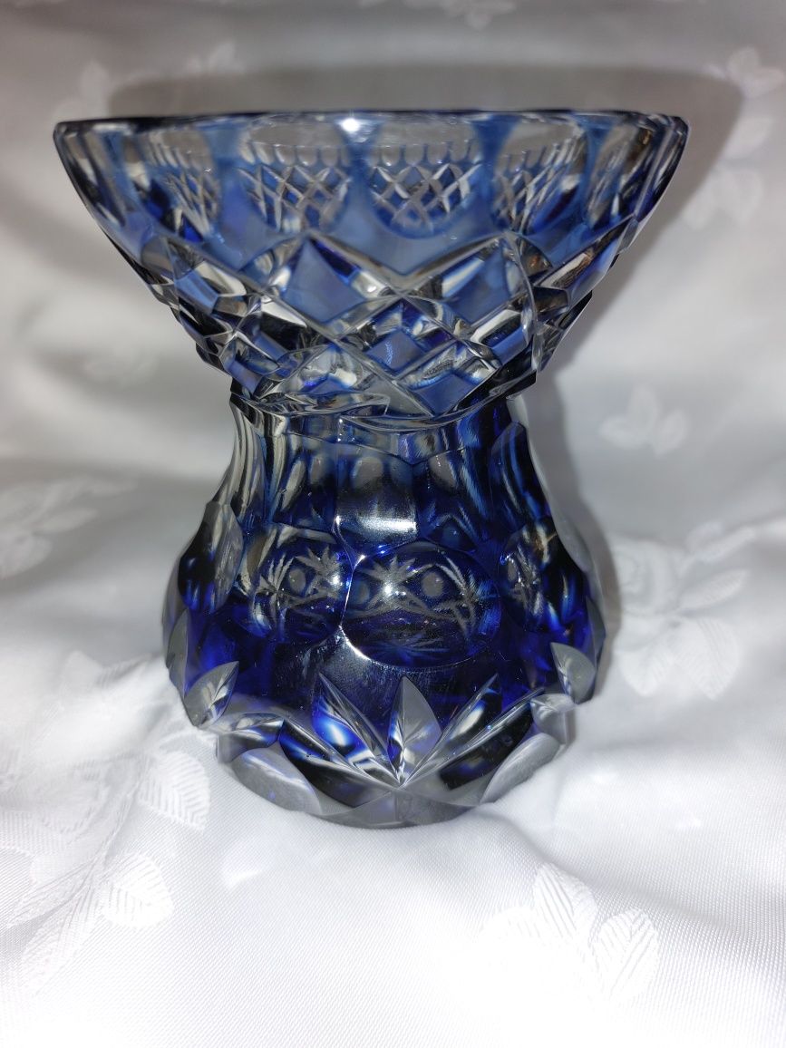 Kolekcja PRL stary wazon wazonik krysztal kobalt