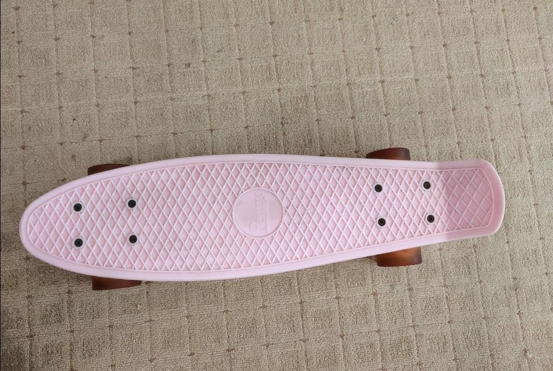 Пеніборд рожевий/ penny board pink/ скейт, сяючі колеса/різнокольорові