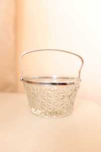 Cukiernica kryształowa szklana PRL srebrne elementy