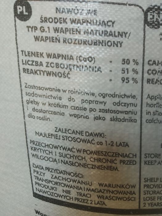 Wapno kredowe granulowane węglan wapnia CaCo3 95%reaktywność