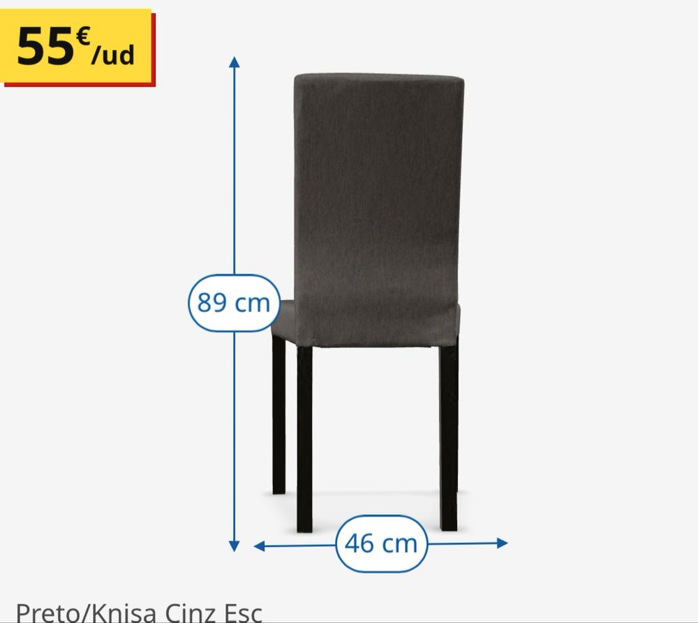 Cadeira Kattil preta com estofo cinza