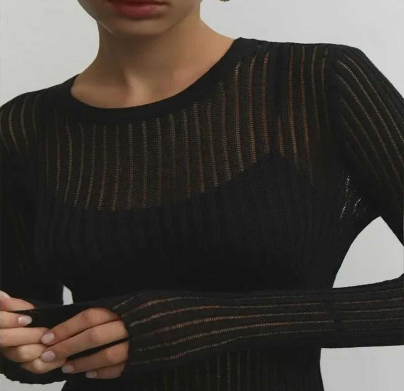 Напівпрозорий лонгслів Zara чорний гольф лонгслив полупрозрачный
