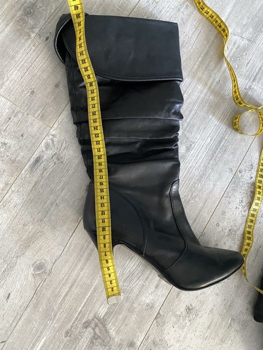 Kozaki damskie przed kolsno marszczona cholewka szpilka 38 czarne