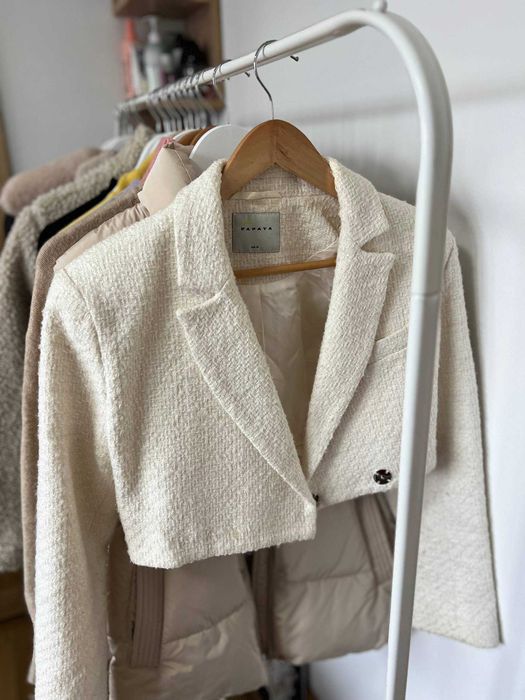 молочний твідовий костюм papaya / костюм піджак і спідниця