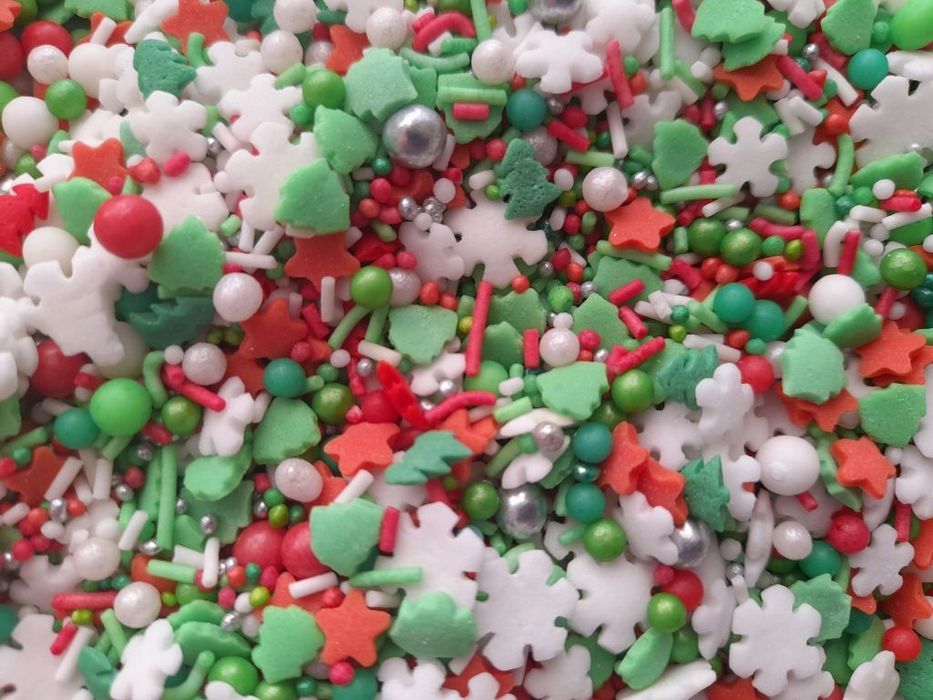 Posypka Święta Boże Narodzenie Mix Śnieżynki Choinki Perełki 50G