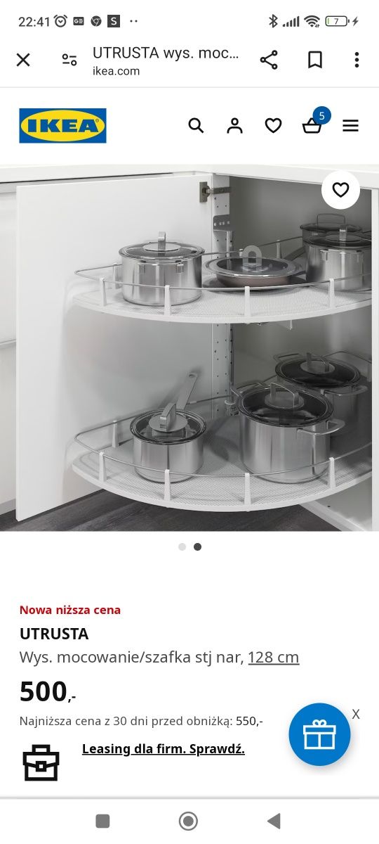 Szafka kuchenna narożna z karuzelą IKEA stojąca