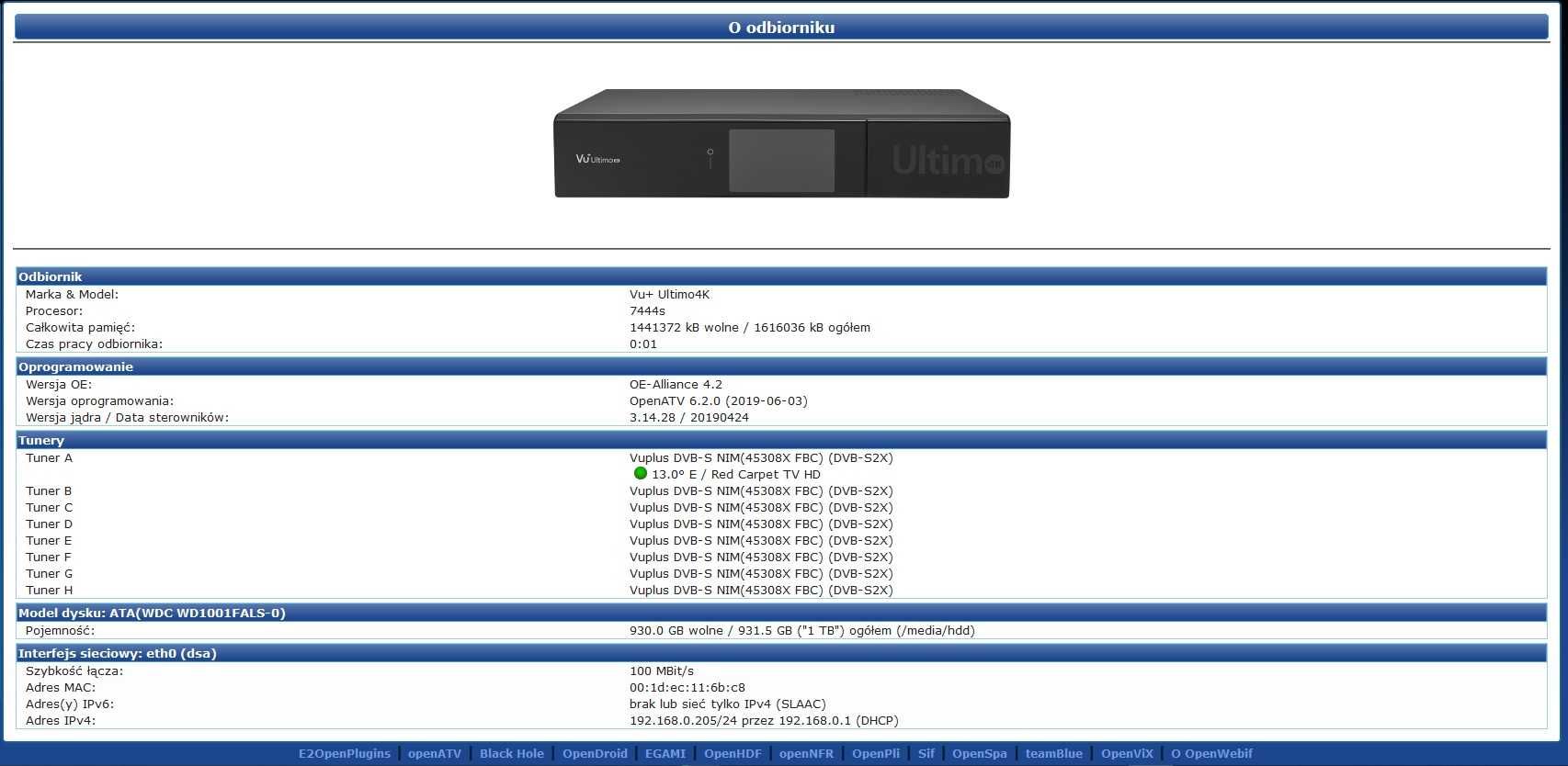 Vu+ Ultimo 4K FBC Dual DVB-S2X v2.0 + dysk HDD WD 1 TB