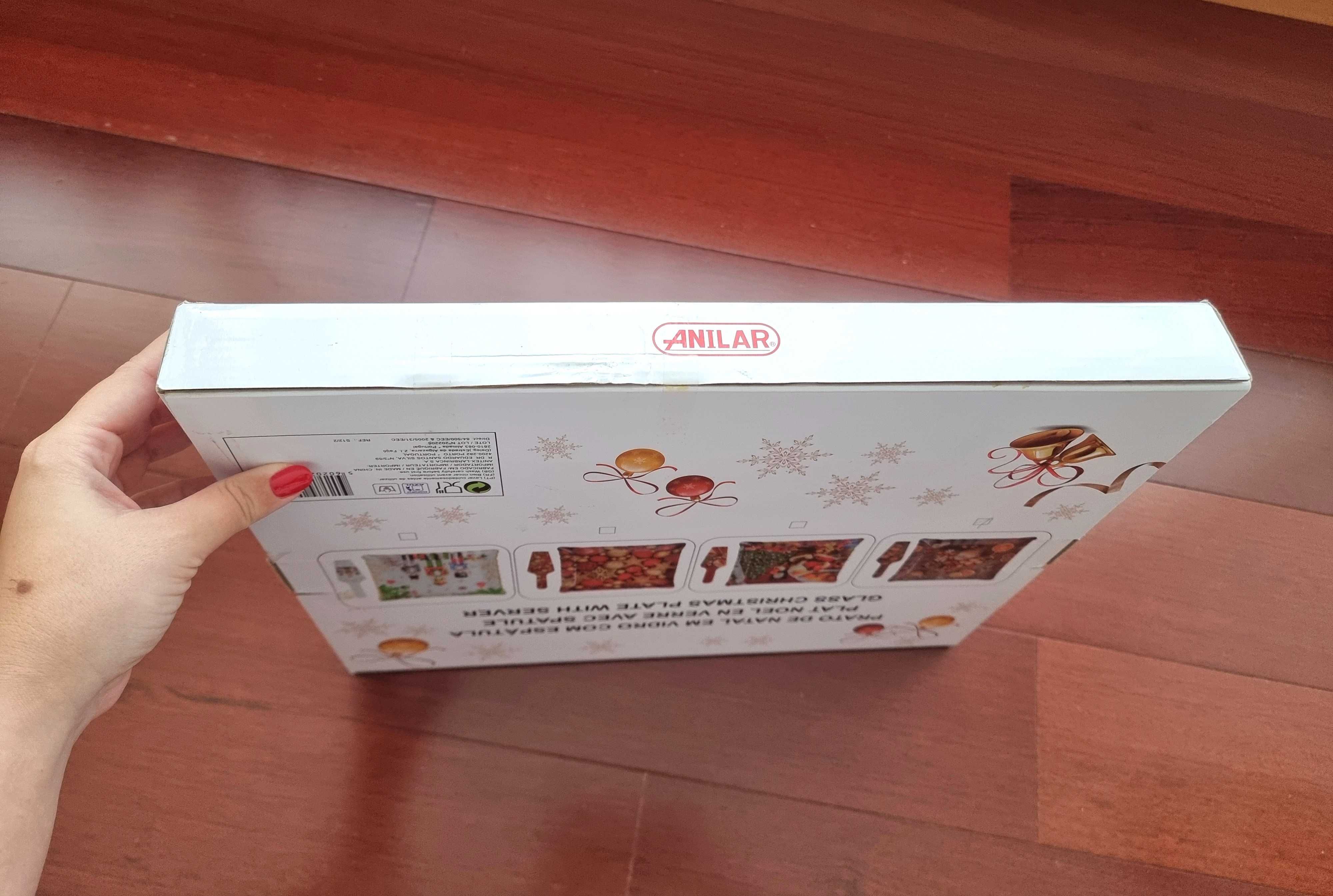 Prato de Natal em vidro com colher de servir Anilar - novo