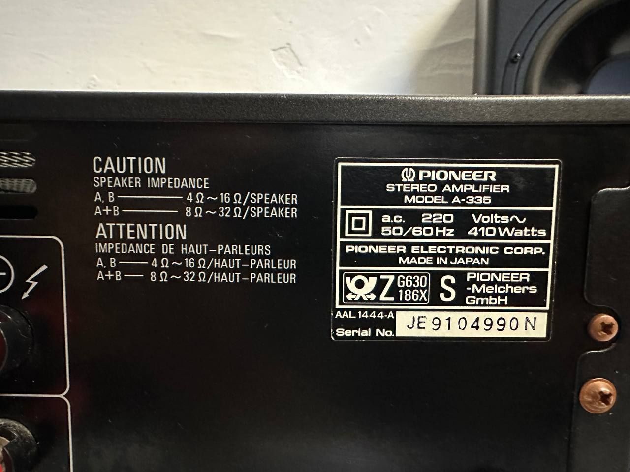Wzmacniacz stereo Pioneer A-335, 2*90 Watt, Japan