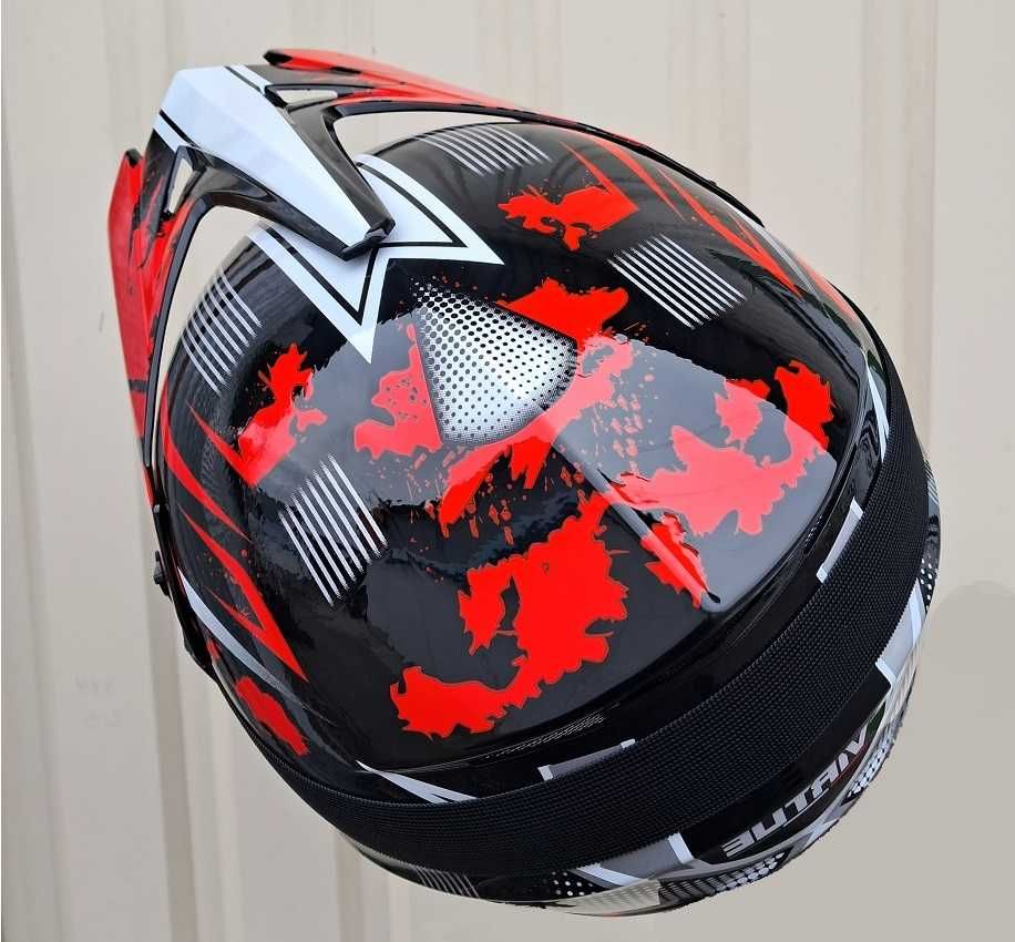 Мото шлем Pit Bicke Red gloss с очками и перчатками в комплекте