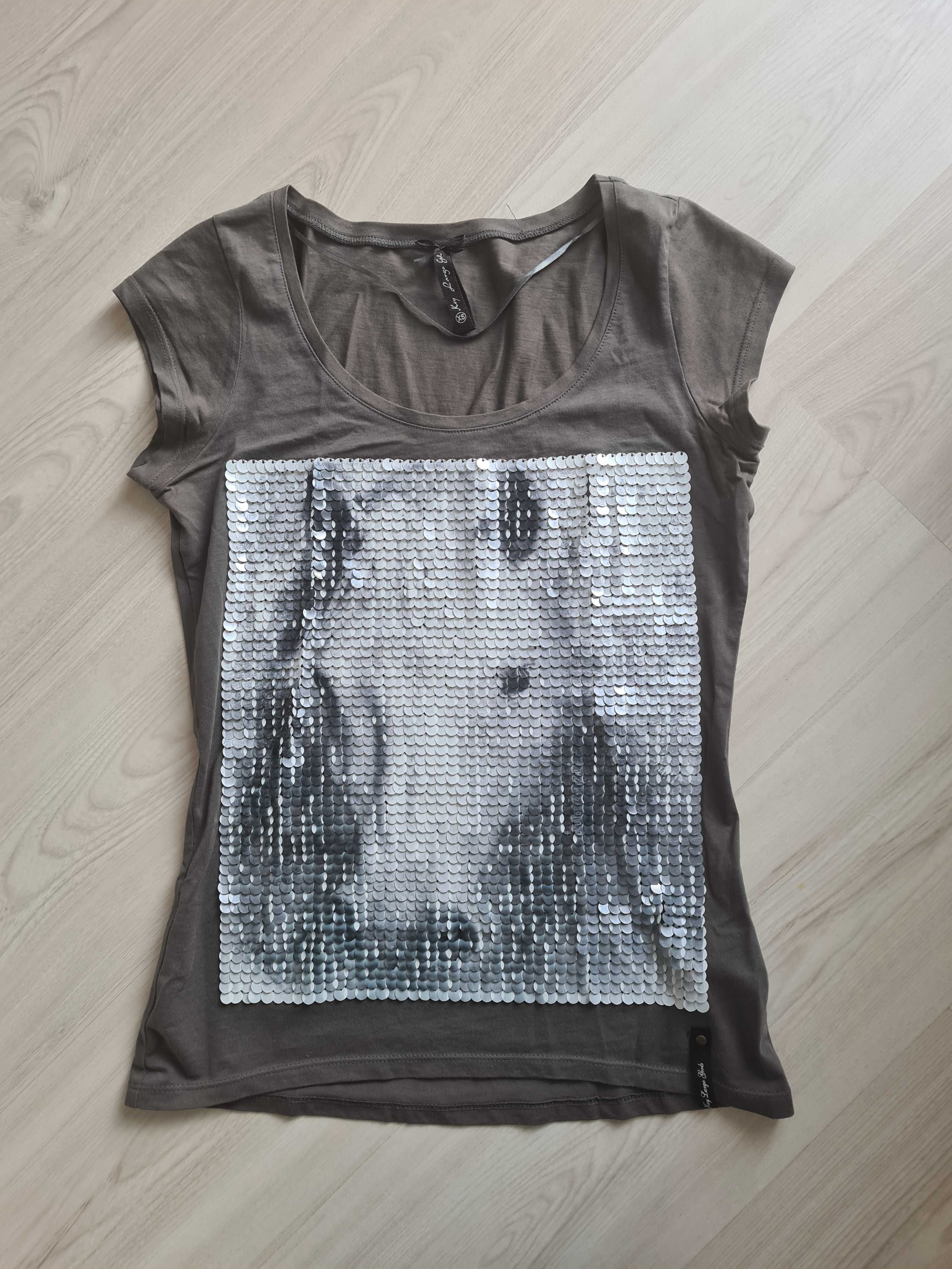 Bluzka cekiny top xs koń koszulka t-shirt szara z koniem