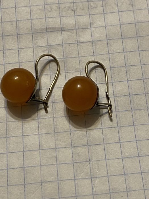 Серебряные серьги с янтарем СССР.