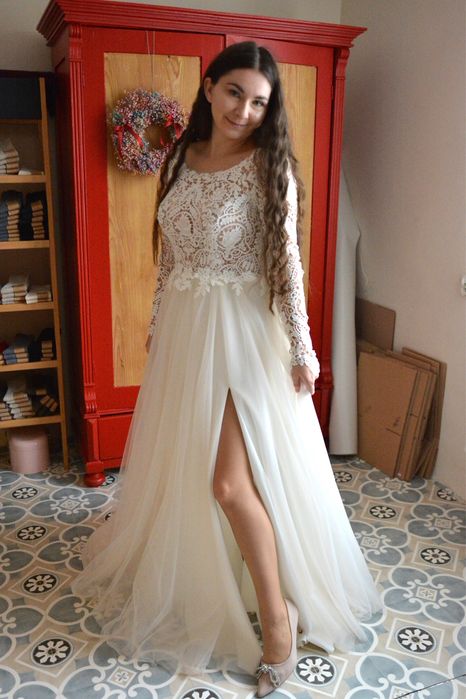 Suknia ślubna koronka z tiulem rozmiar M