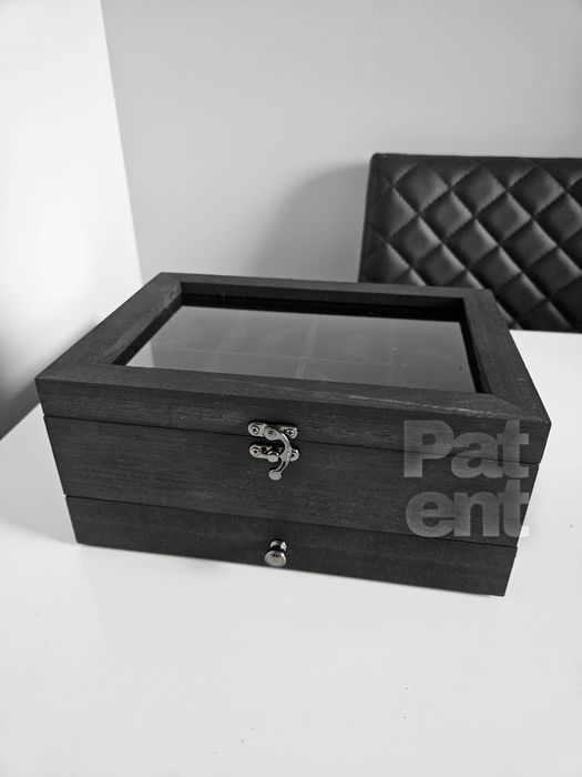 Szkatułka organizer kuferek na biżuterię zegarki czarna na prezent