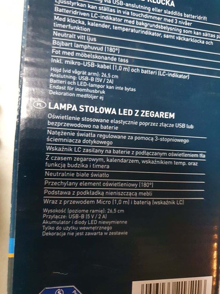 Lampka stołowa led z zegarem