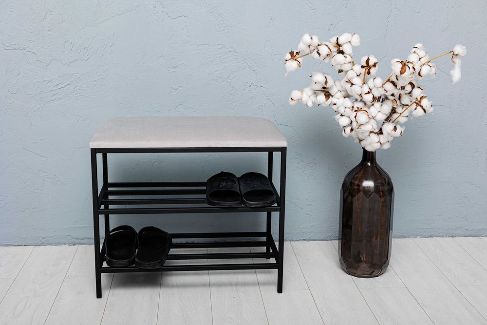 Готовая подставка для обуви в коридор, пуф полка для обуви из велюра