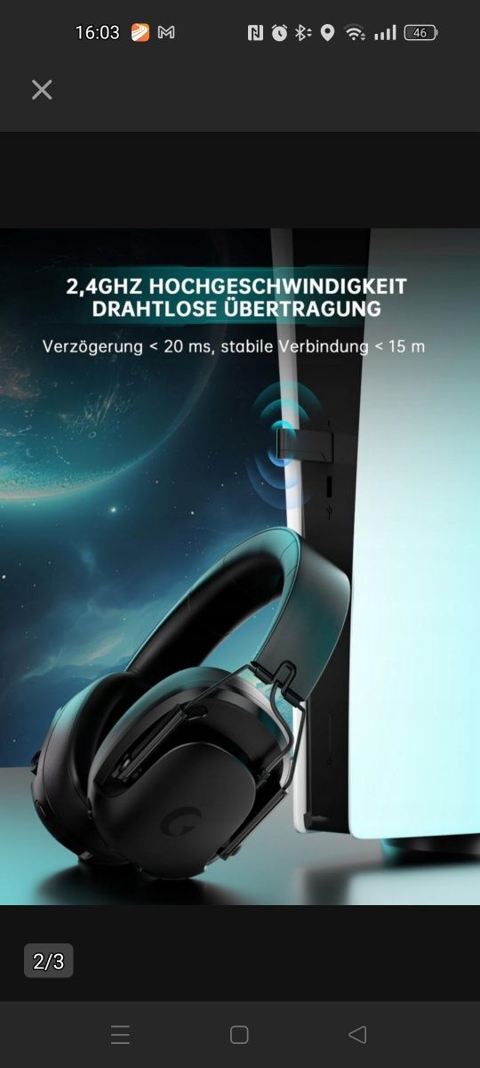 Gvyugke Spark 02  słuchawki gamingowe bezprzewodowe 2.4GHz BT PC PS5 S