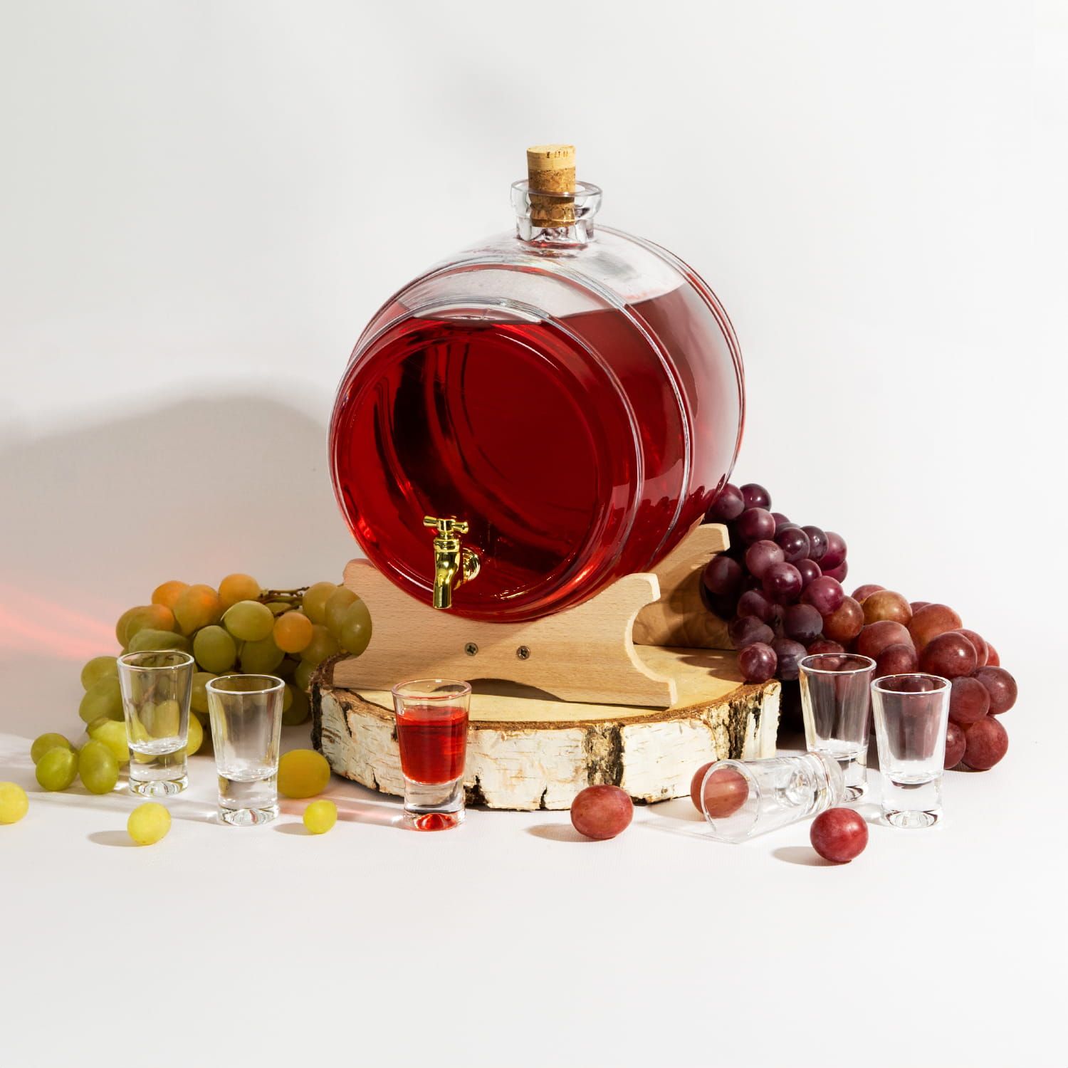 BECZKA szklana beczułka 5 L + stojak na bimber, whisky, alkohol napoje