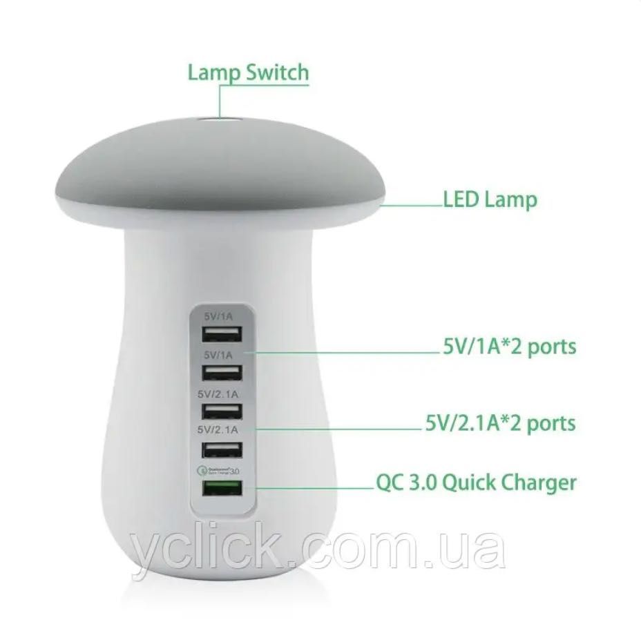 На подарунок НОВИЙ зарядное устройство USB 5 гриб ночник LED UI984312