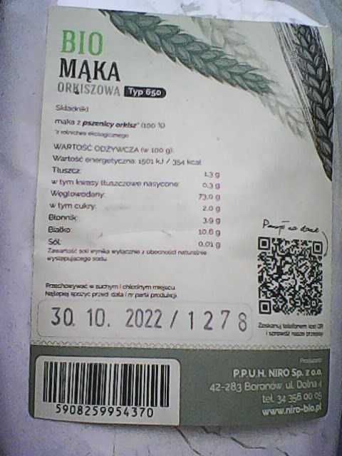 bio mąki pszeniczna i orkiszowa po 1 kg naturalne