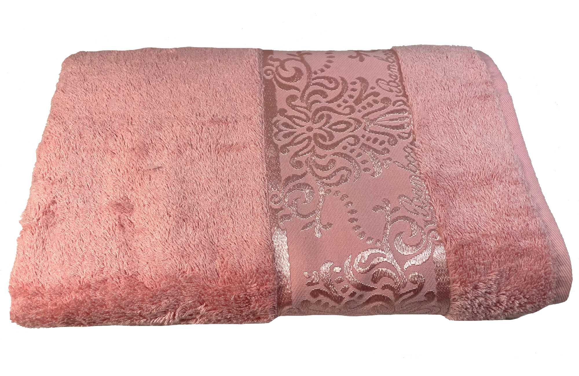 Ręcznik bambusowy kąpielowy 70 x 140 cm, elegancki wzór Leyla- różowy