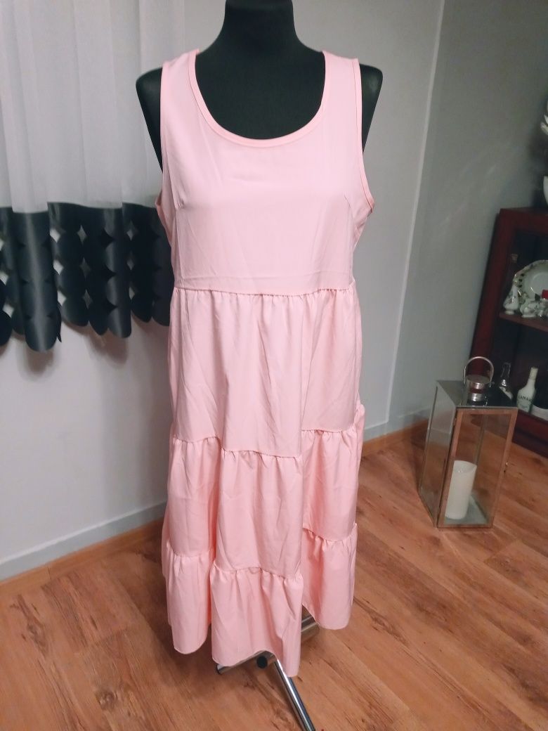 Sukienka lato XL rozowa falbany lekka