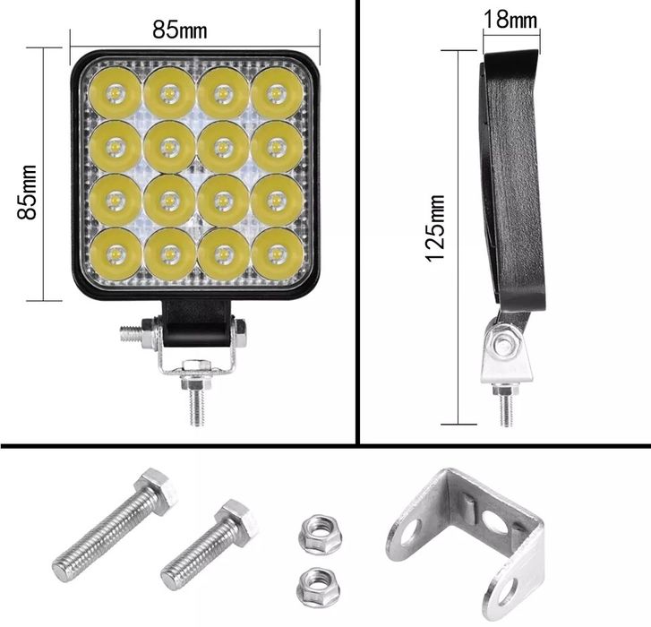 Фара LED Лед квадратная 48W 16 диодов ФСО Mini Стробоскоп 8.5см×8.5см