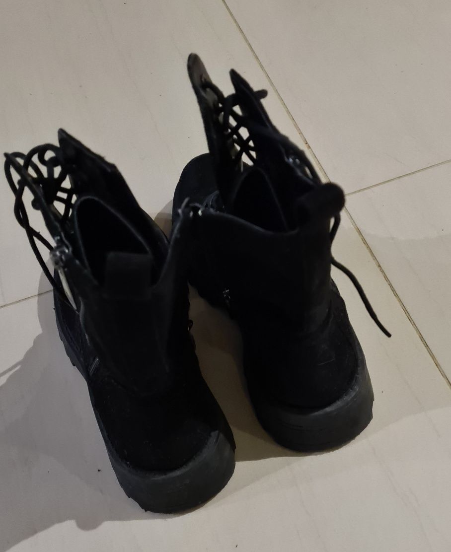Buty zimowe czarne, jak zamsz, 39, botki kozaki
