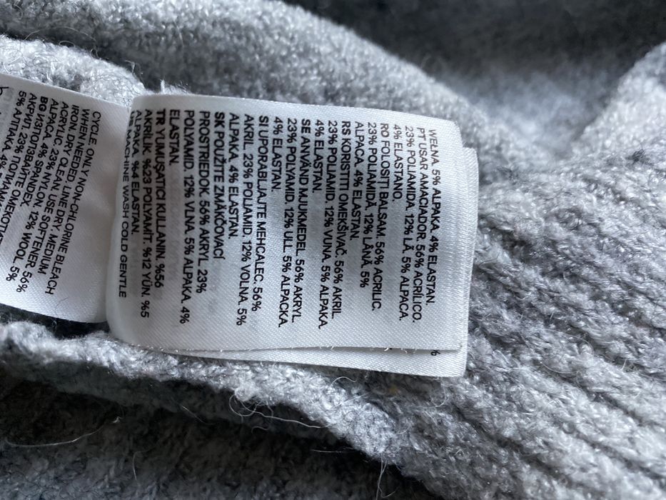 Szary sweter H&M długi z wełną zimowy ciepły sweterek alpaka