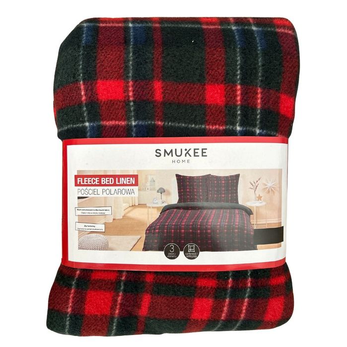 Pościel polarowa Smukee 220x200 czerwona kratka